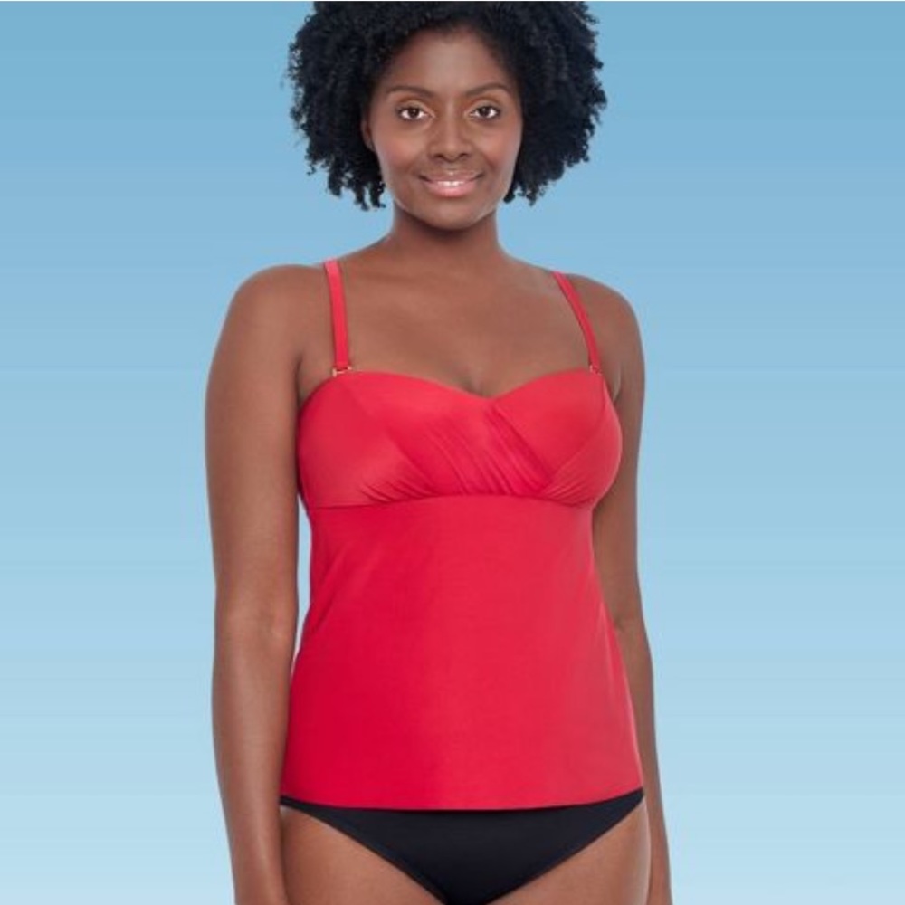 Slimming Control Draped Bandeau Tankini Top - Dreamsuit by Miracle Brands Red